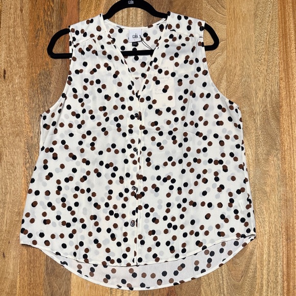 CAbi Tops - CAbi ‘sprinkle top’ Sleeveless Blouse - Black and Brown on White